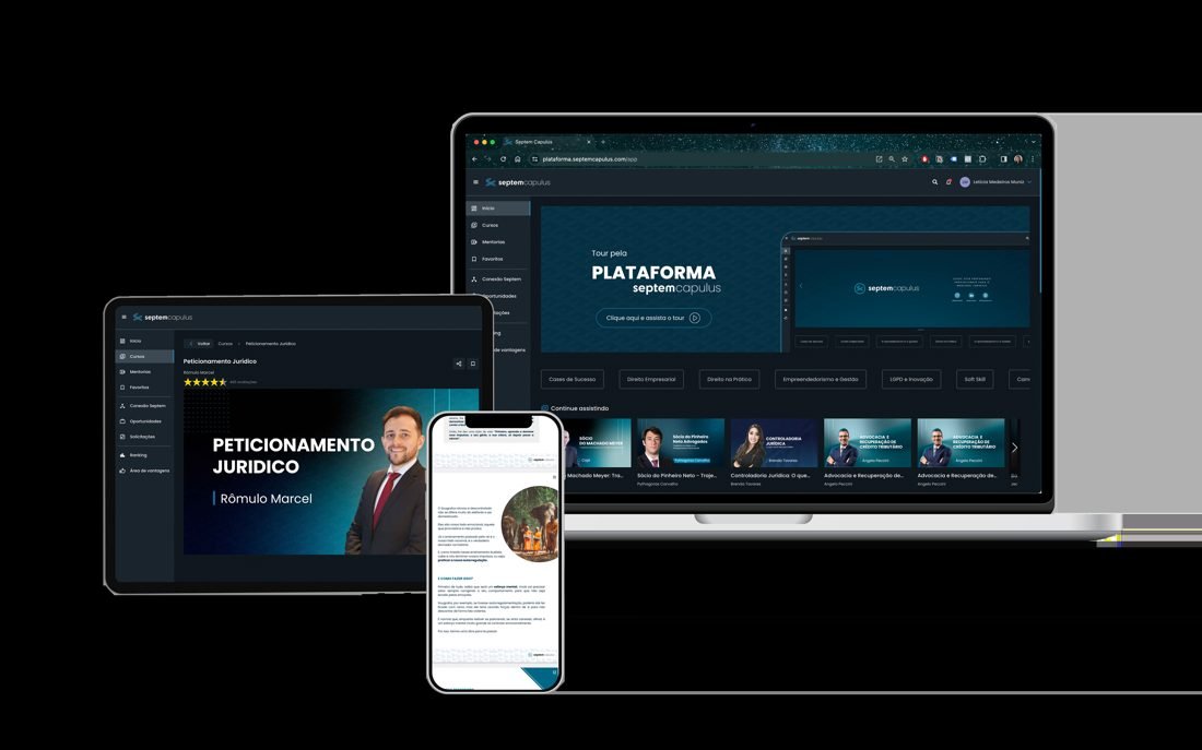 Plataforma Septem Capulus vista em desktop, tablet e celular